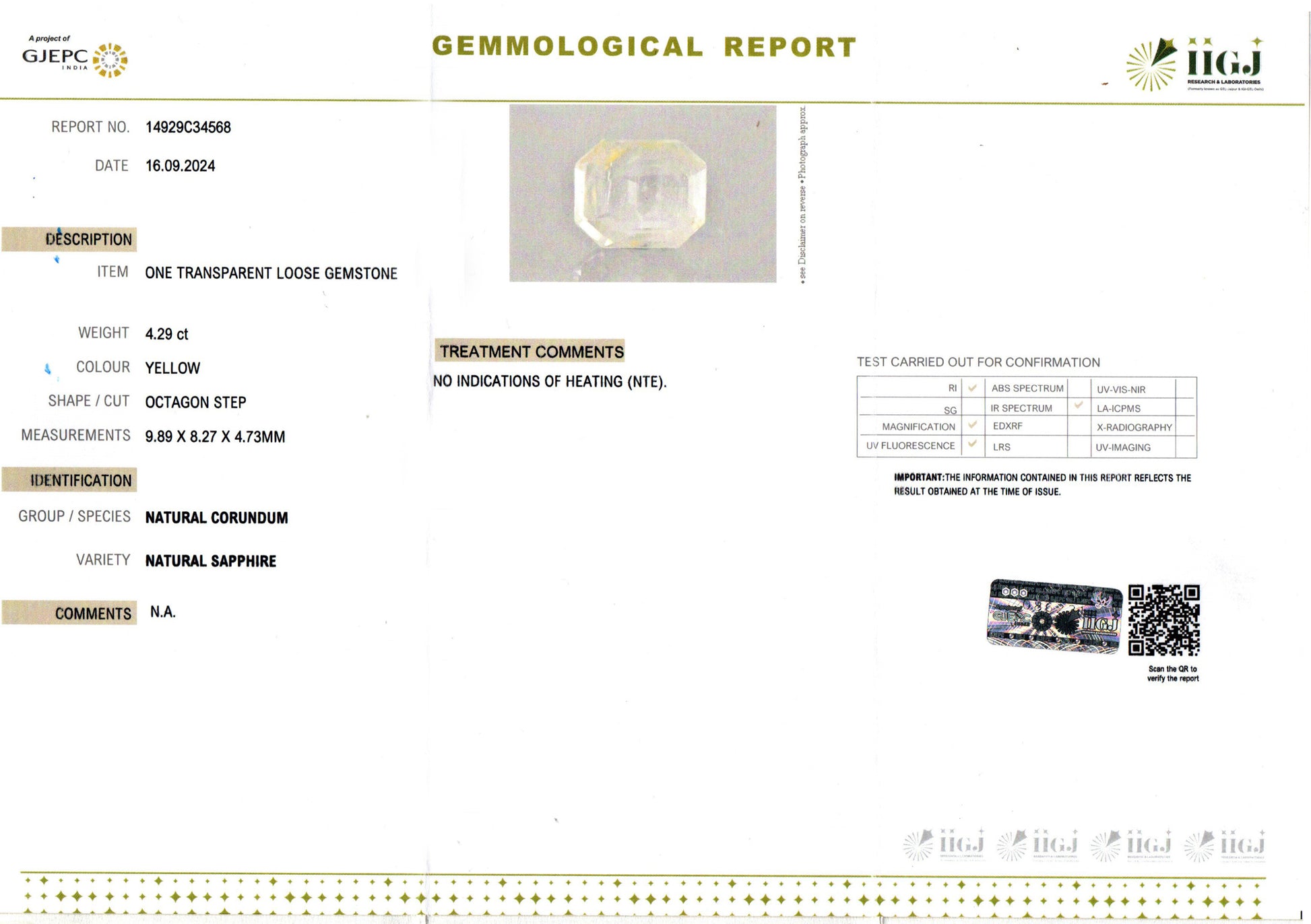 Ceylon Yellow Sapphire - 4.29 Carat Prime Quality CYS-3810