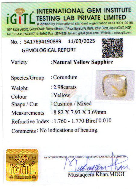 Ceylon Yellow Sapphire - 2.98 Carat Prime Quality CYS-3827