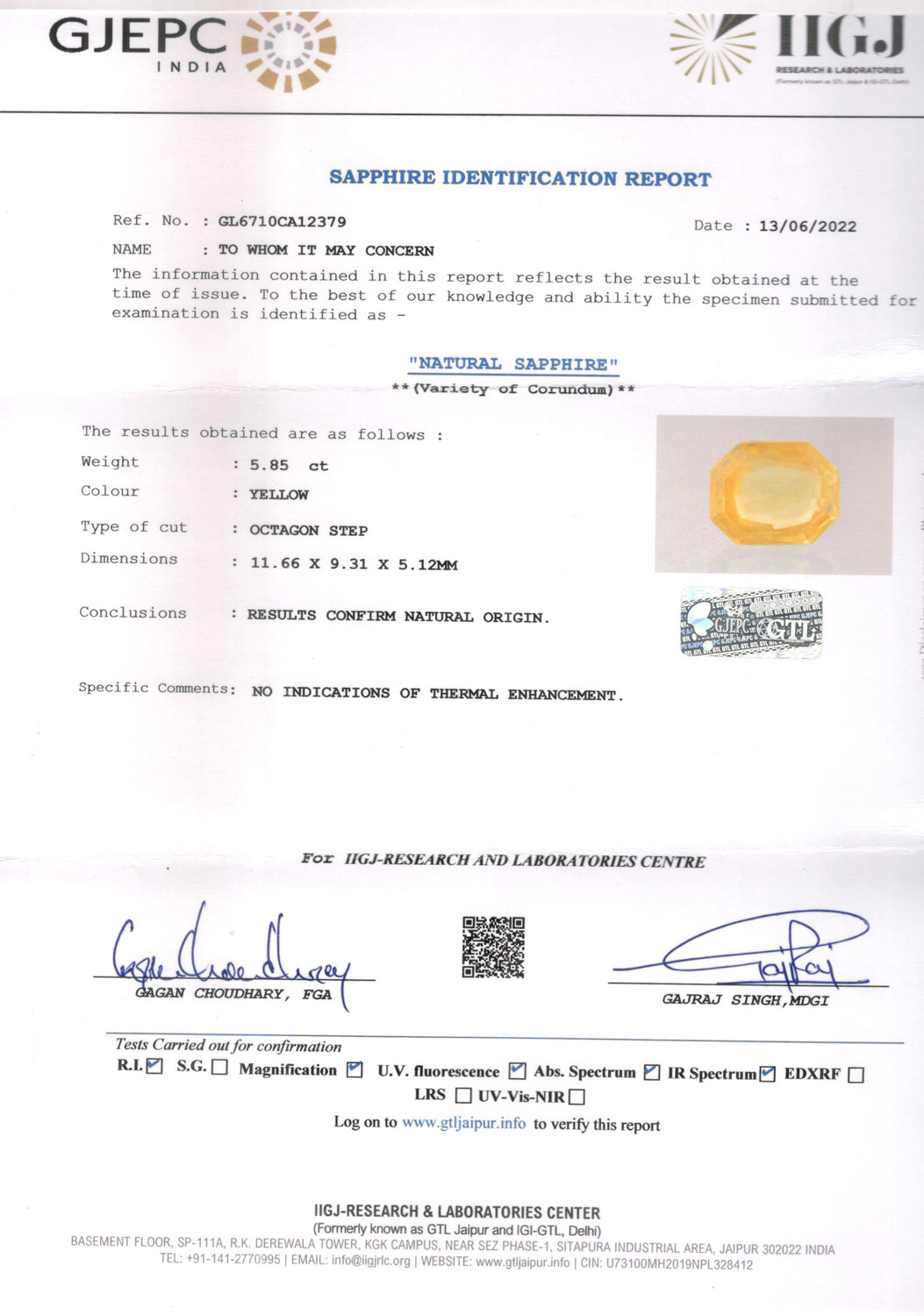 Yellow Sapphire - 5.85 Carats