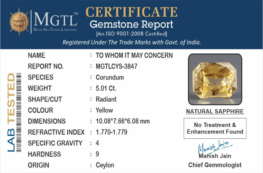 Yellow Sapphire - 5.01 Carats