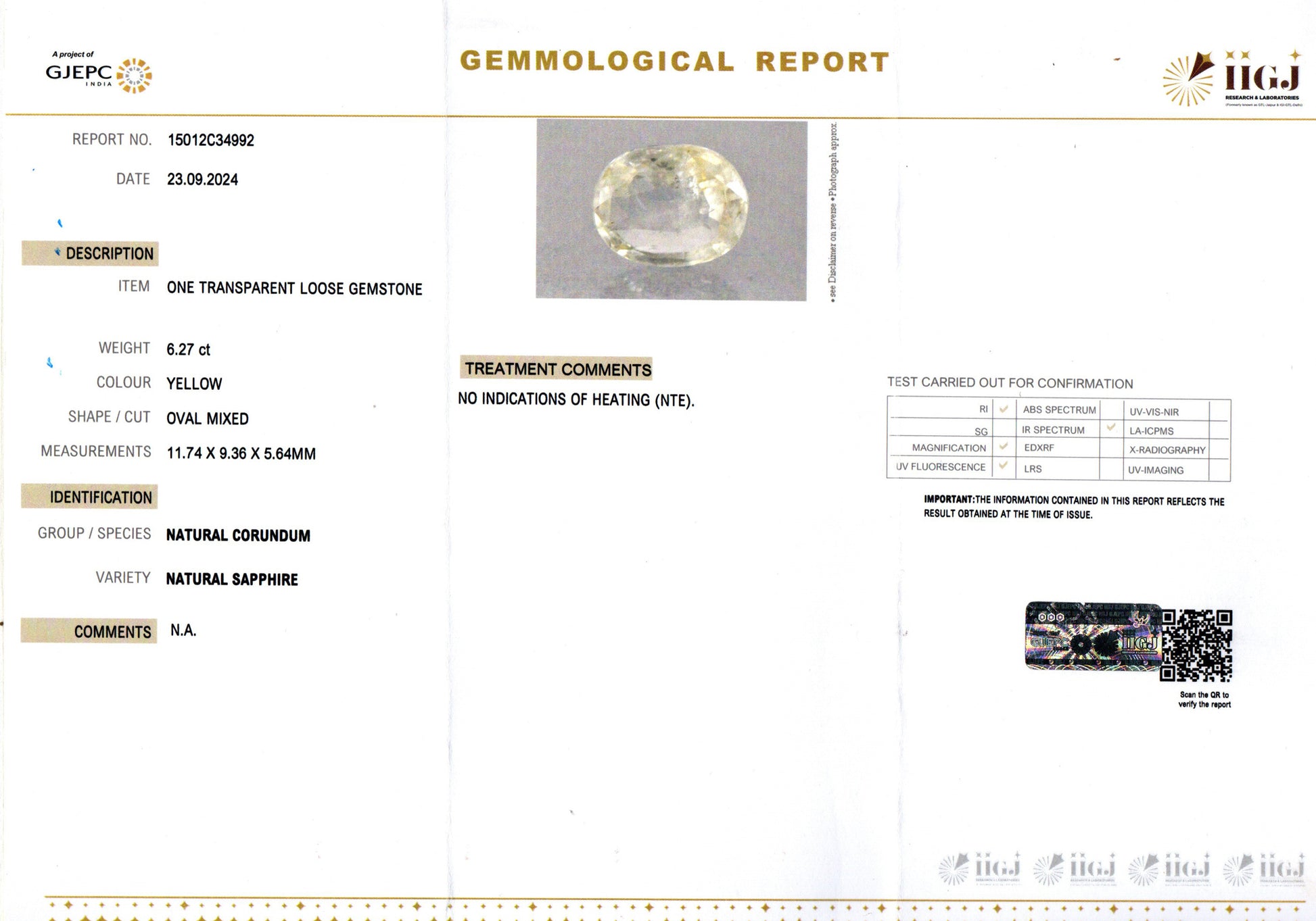 Ceylon Yellow Sapphire - 6.27 Carat Limited Quality CYS-3852