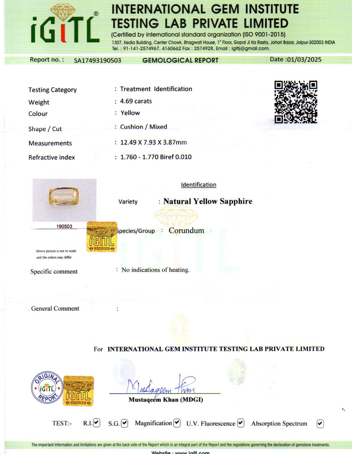 Yellow Sapphire - 4.69 Carats