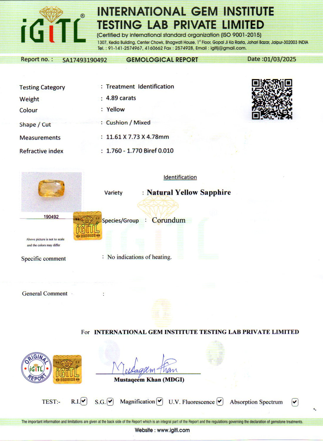 Ceylon Yellow Sapphire - 4.89 Carat Limited Quality CYS-3869