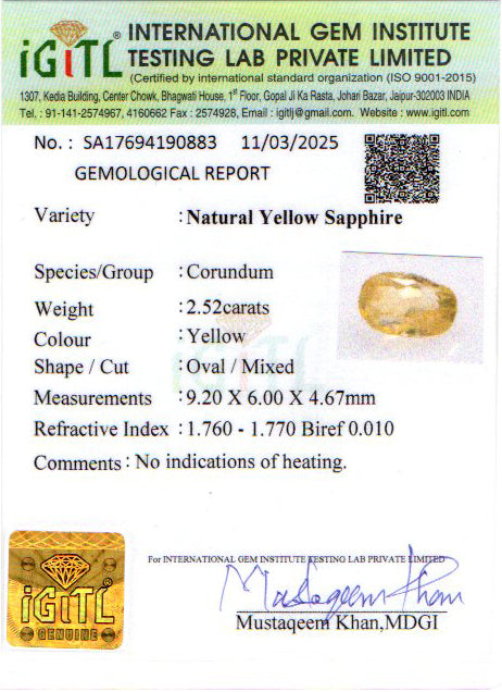 Ceylon Yellow Sapphire - 2.52 Carat Prime Quality CYS-3875