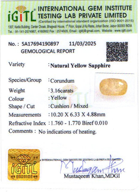 Ceylon Yellow Sapphire - 3.16 Carat Fine Quality CYS-3890