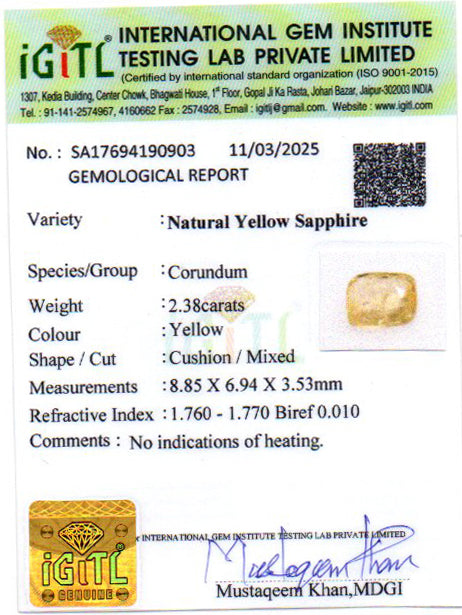 Ceylon Yellow Sapphire - 2.38 Carat Fine Quality CYS-3893