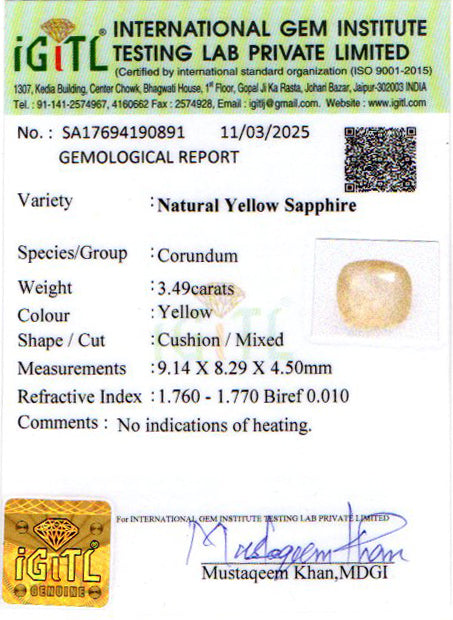 Ceylon Yellow Sapphire - 3.49 Carat Fine Quality CYS-3897