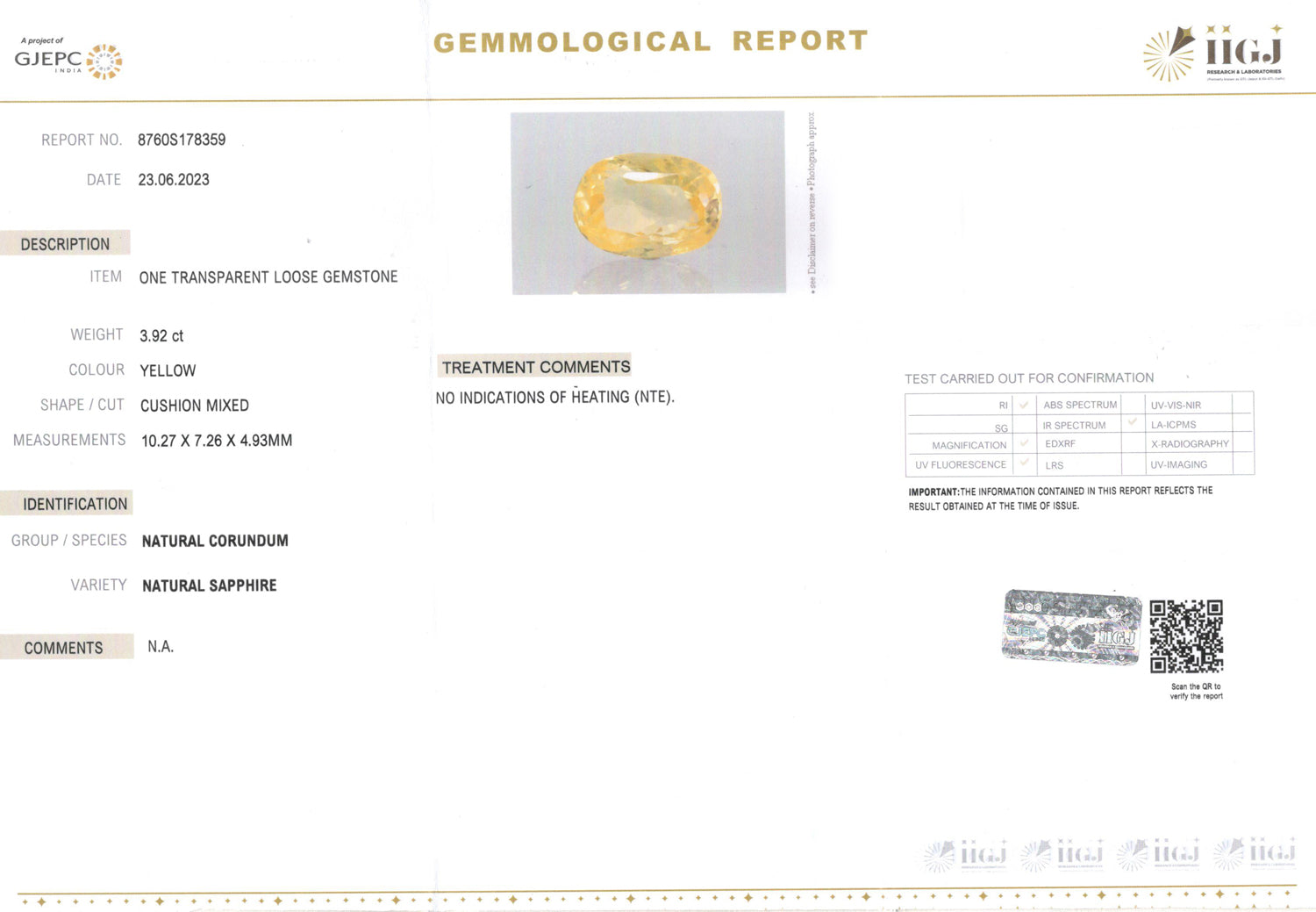 Ceylon Yellow Sapphire - 3.92 Carat Limited Quality CYS-3910
