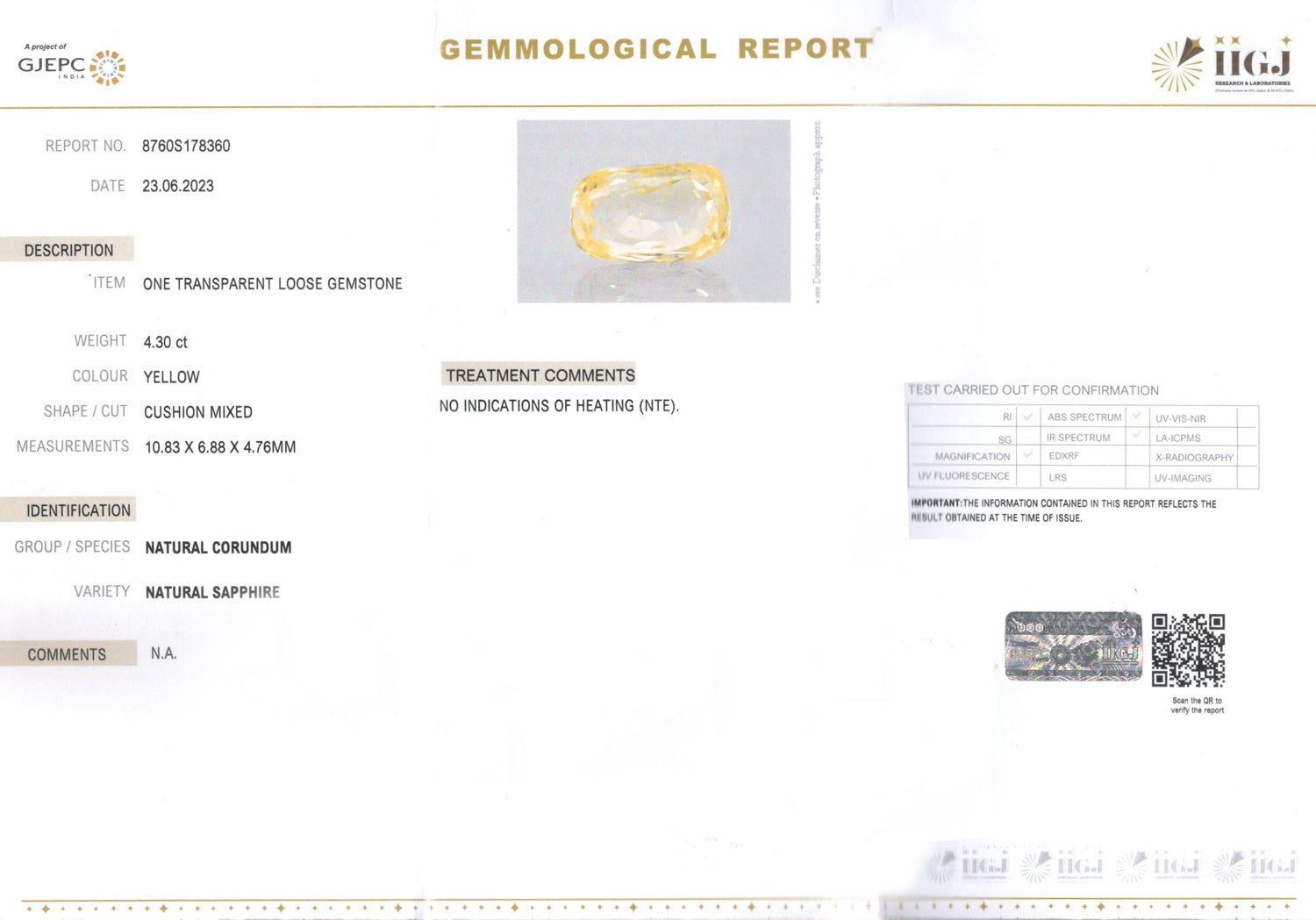 Ceylon Yellow Sapphire - 4.30 Carat Limited Quality CYS-3923