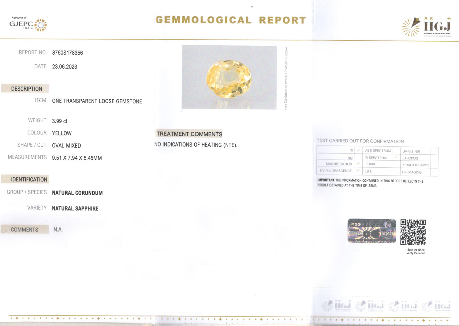 Ceylon Yellow Sapphire - 3.99 Carat Limited Quality CYS-3936