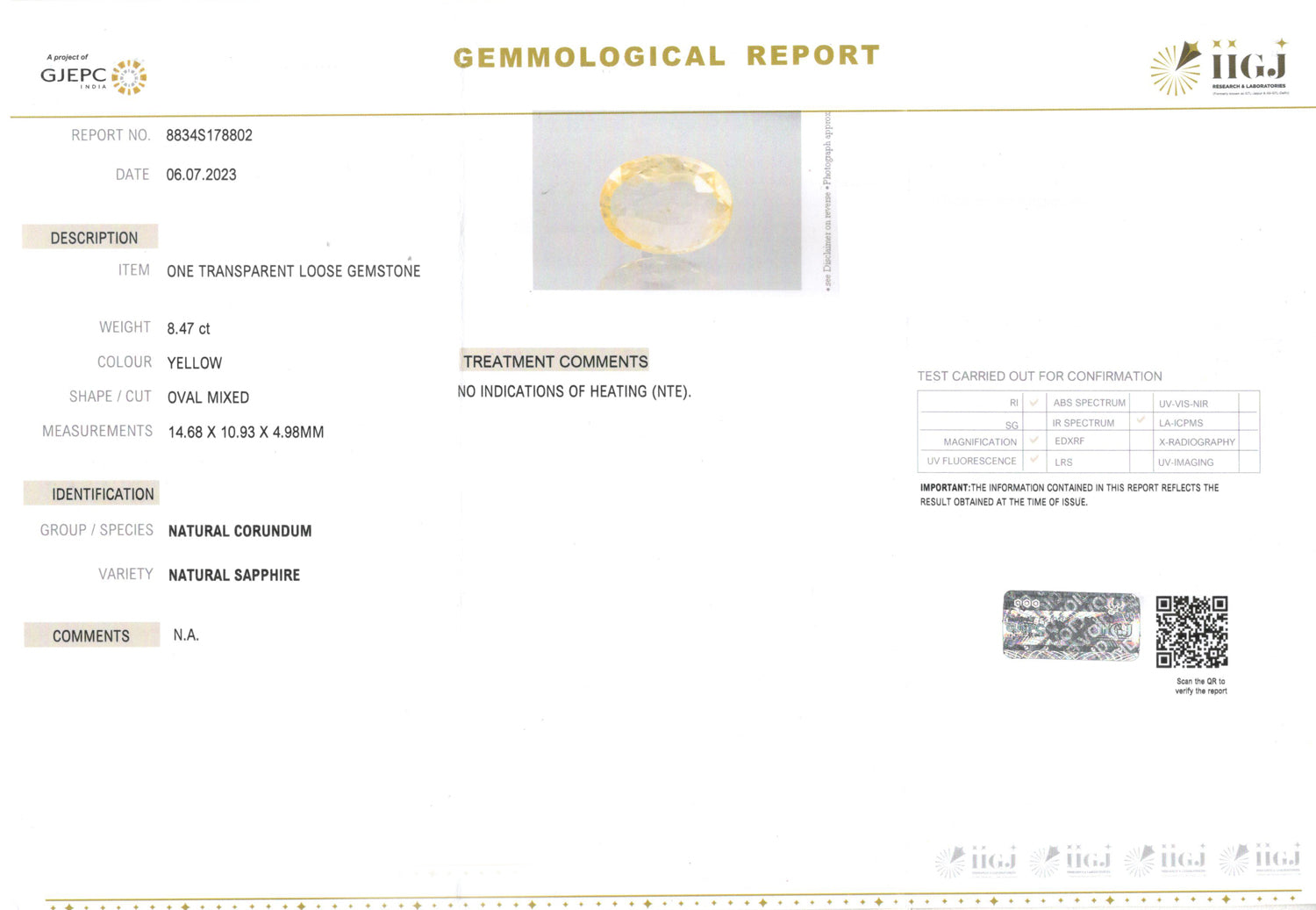 Yellow Sapphire - 8.47 Carats