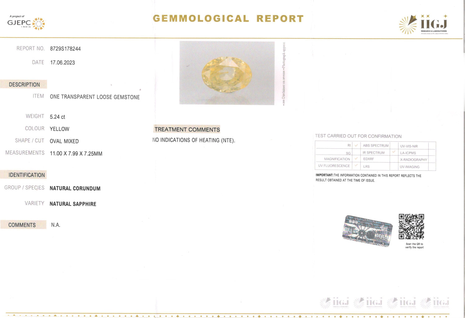 Ceylon Yellow Sapphire - 5.24 Carat Limited Quality CYS-3940