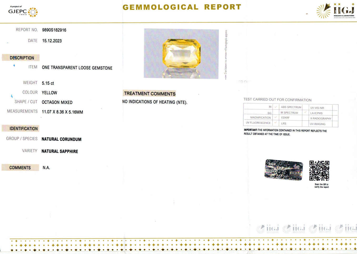 Yellow Sapphire - 5.15 Carats