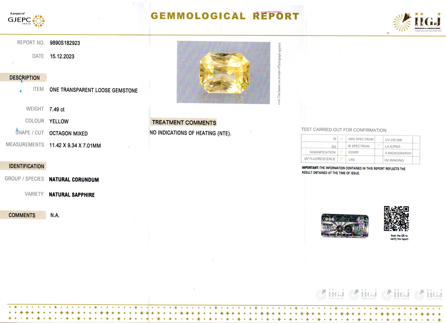 Ceylon Yellow Sapphire - 7.49 Carat Rare Quality CYS-3958
