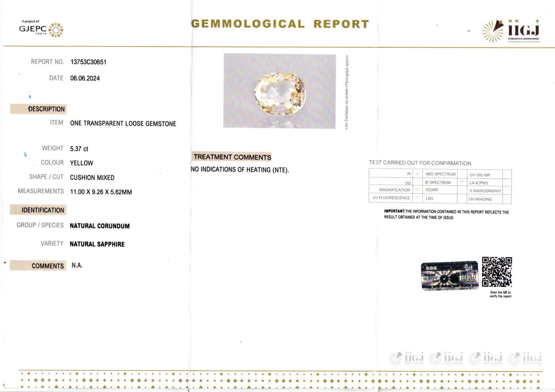 Ceylon Yellow Sapphire - 5.37 Carat Limited Quality CYS-3964