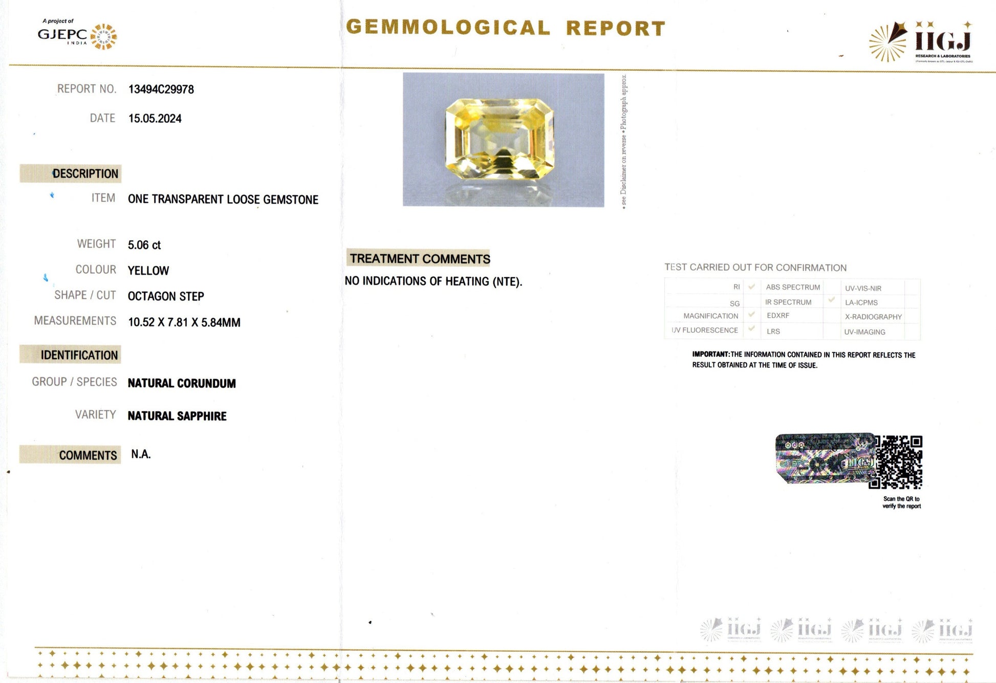 Yellow Sapphire - 5.06 Carats