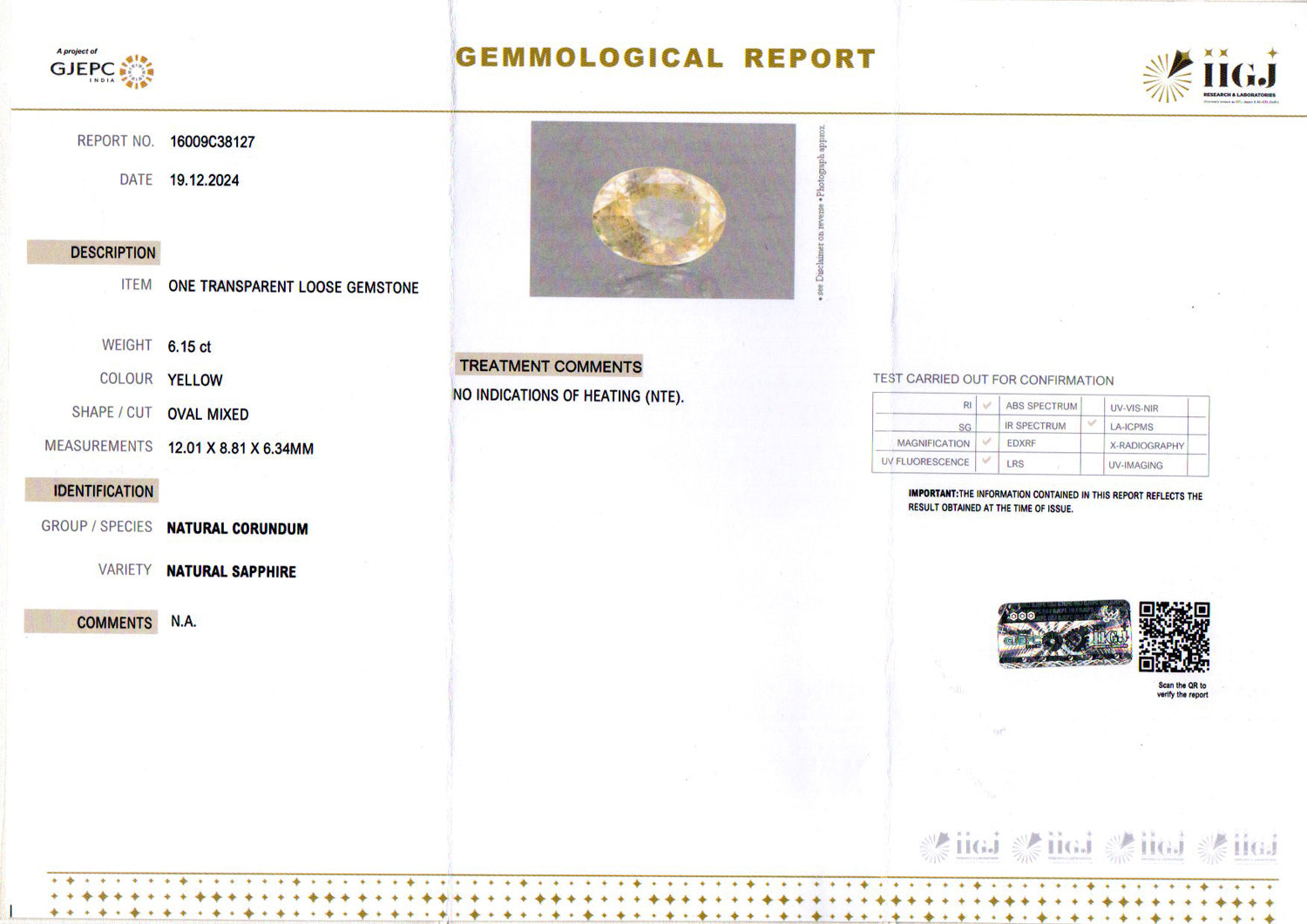 Yellow Sapphire - 6.15 Carats