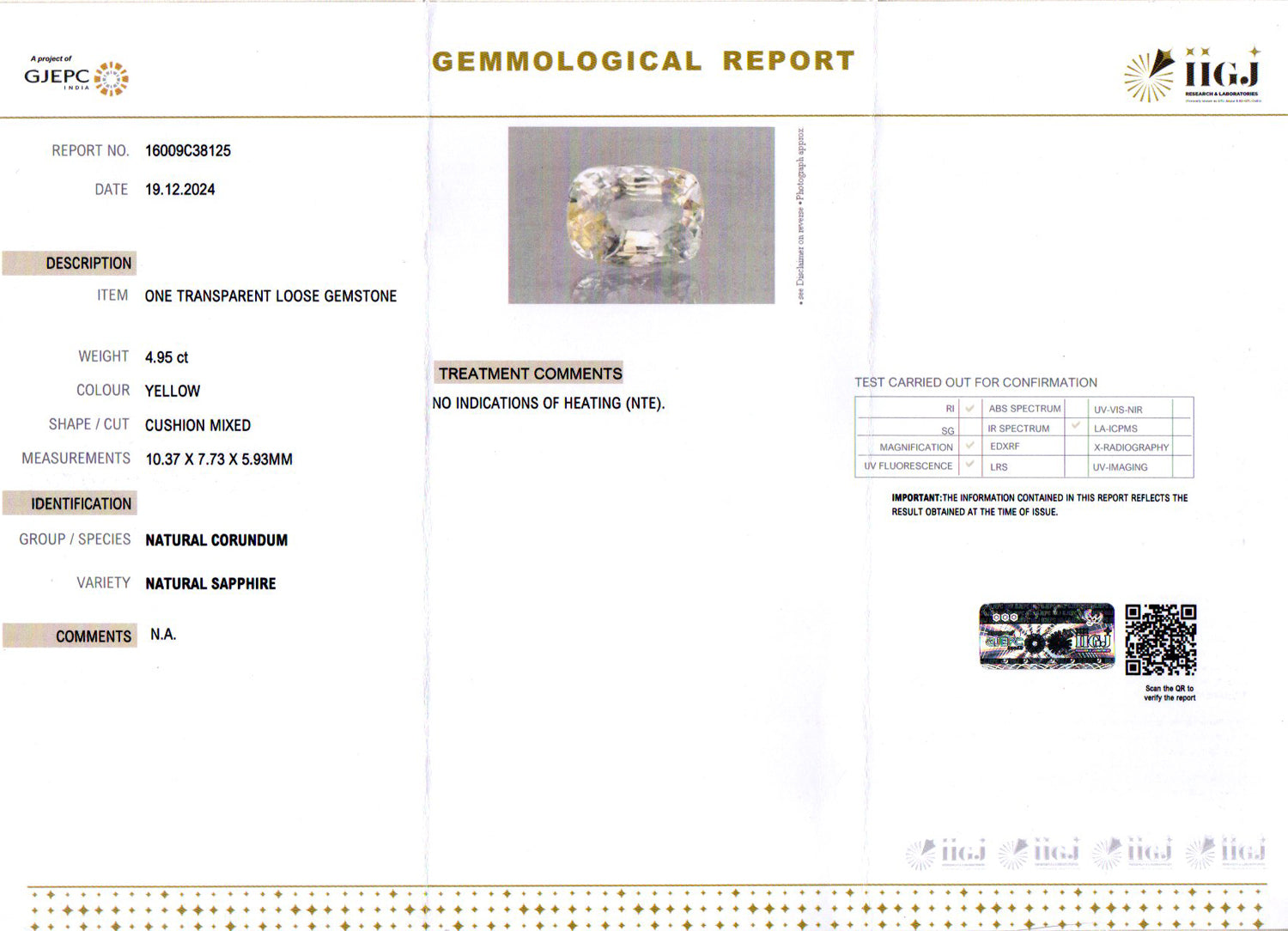Ceylon Yellow Sapphire - 4.95 Carat Prime Quality CYS-3980