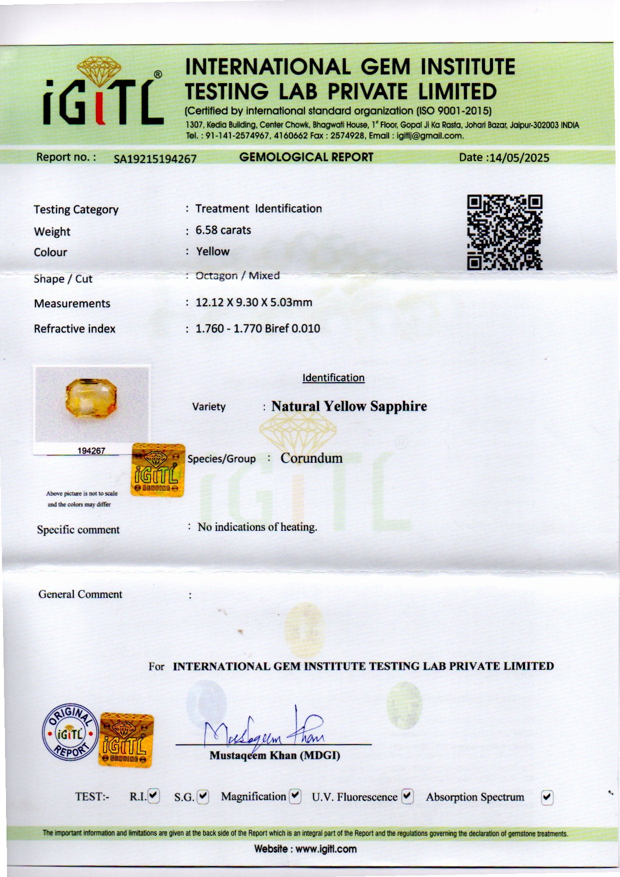 Ceylon Yellow Sapphire - 6.58 Carat Limited Quality CYS-3994