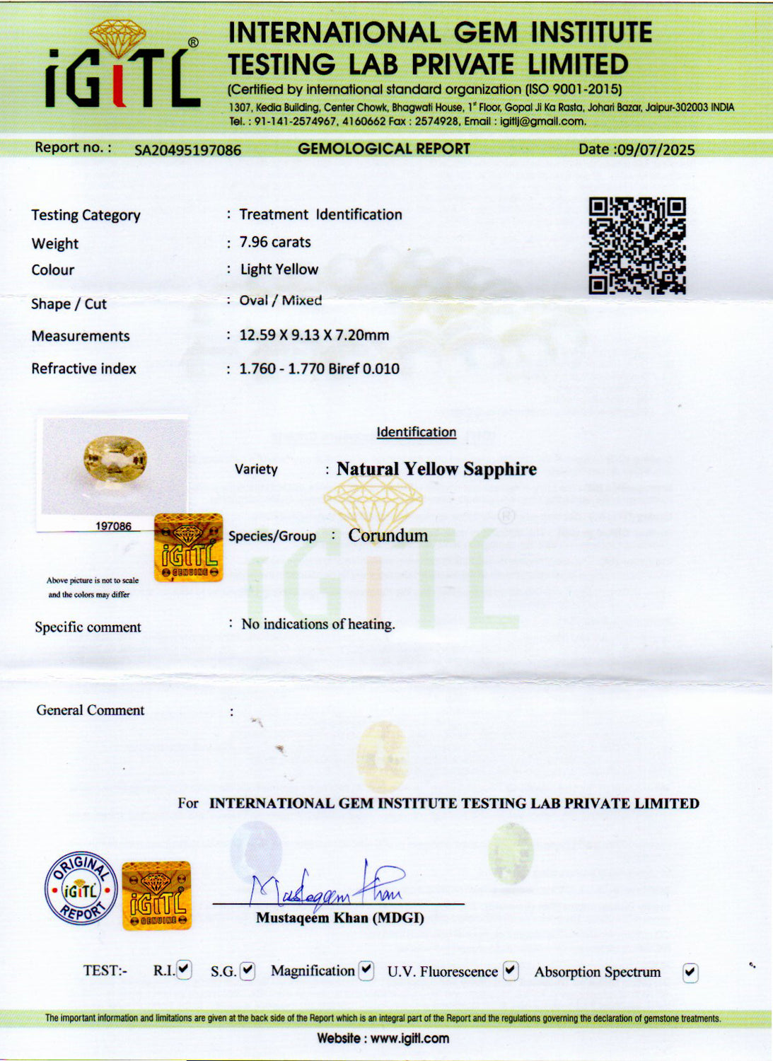 Yellow Sapphire - 7.96 Carats