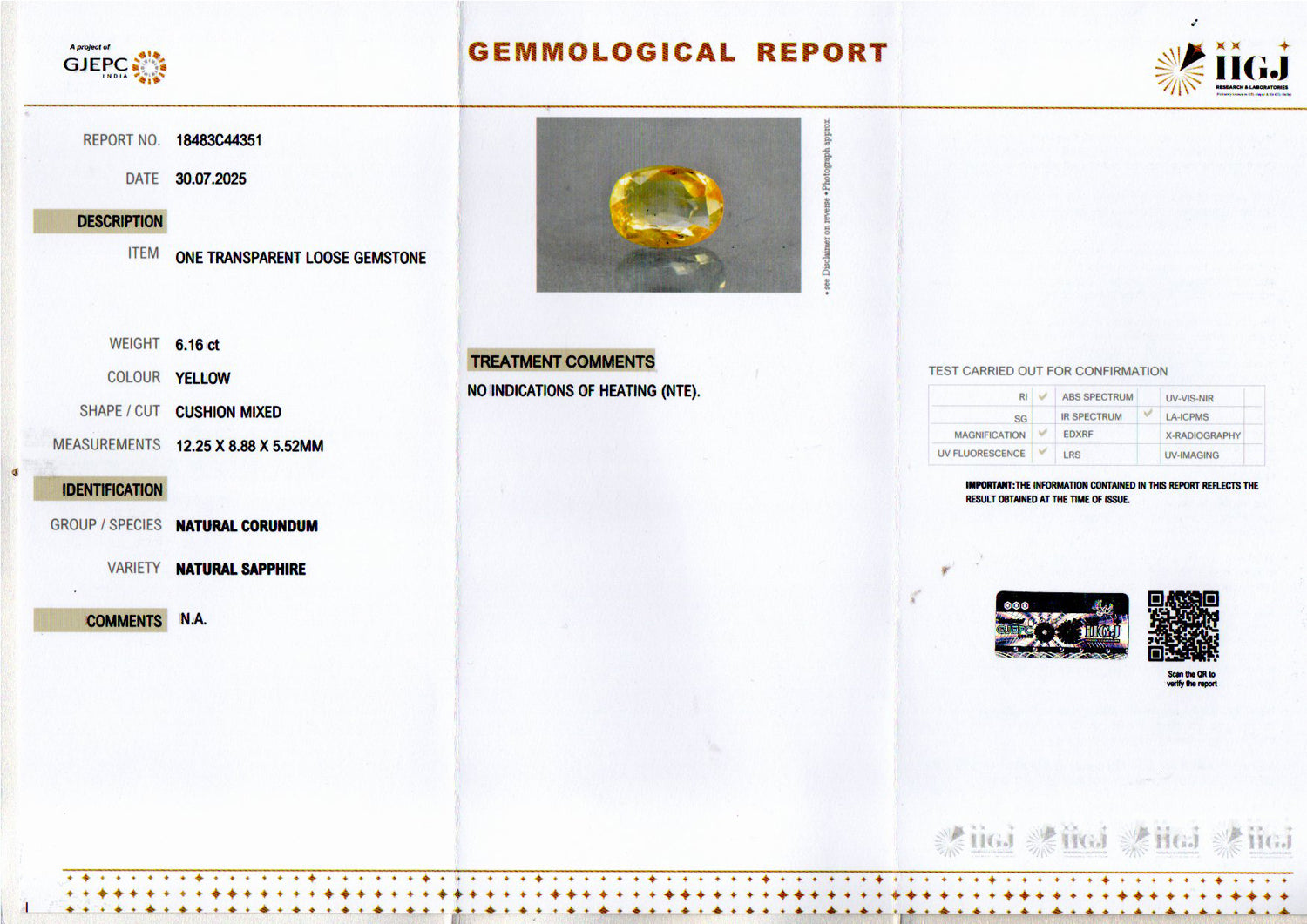 Yellow Sapphire - 6.16 Carats