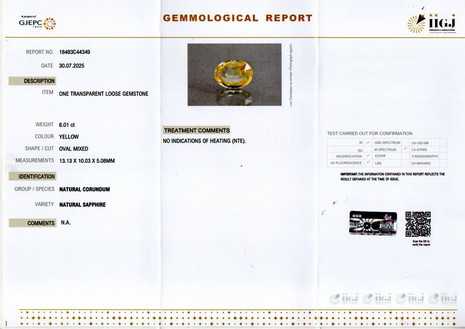 Ceylon Yellow Sapphire - 6.01 Carat Limited Quality CYS-4007