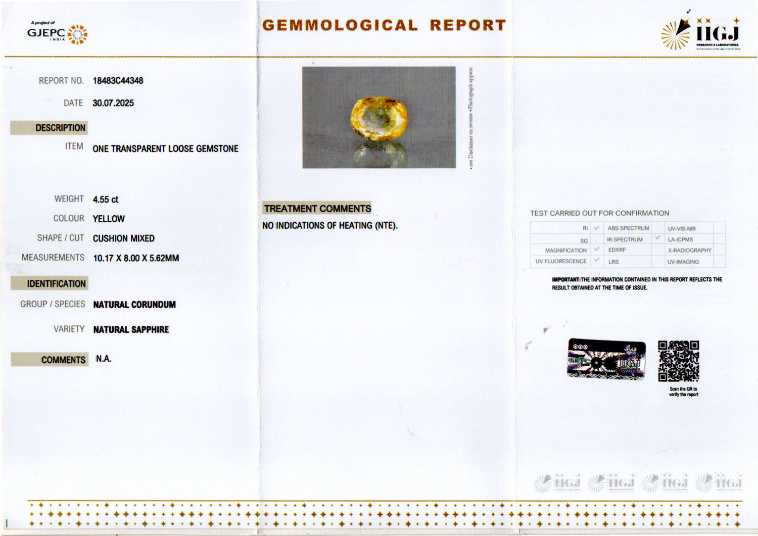 Ceylon Yellow Sapphire - 4.55 Carat Prime Quality CYS-4008