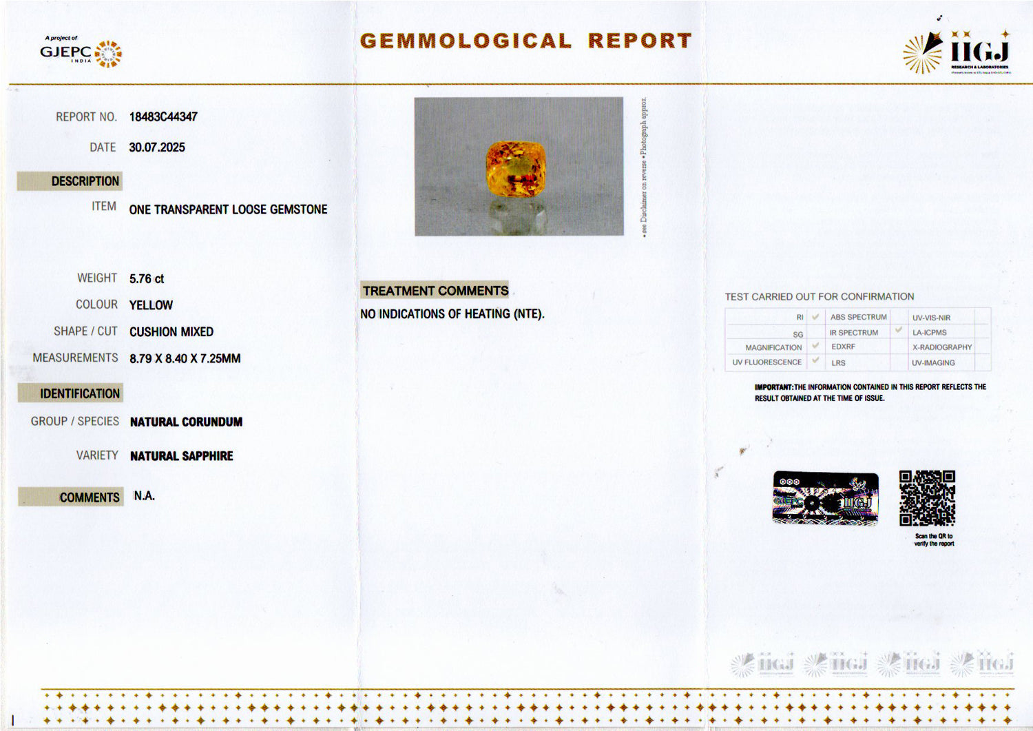 Ceylon Yellow Sapphire - 5.76 Carat Limited Quality CYS-4009