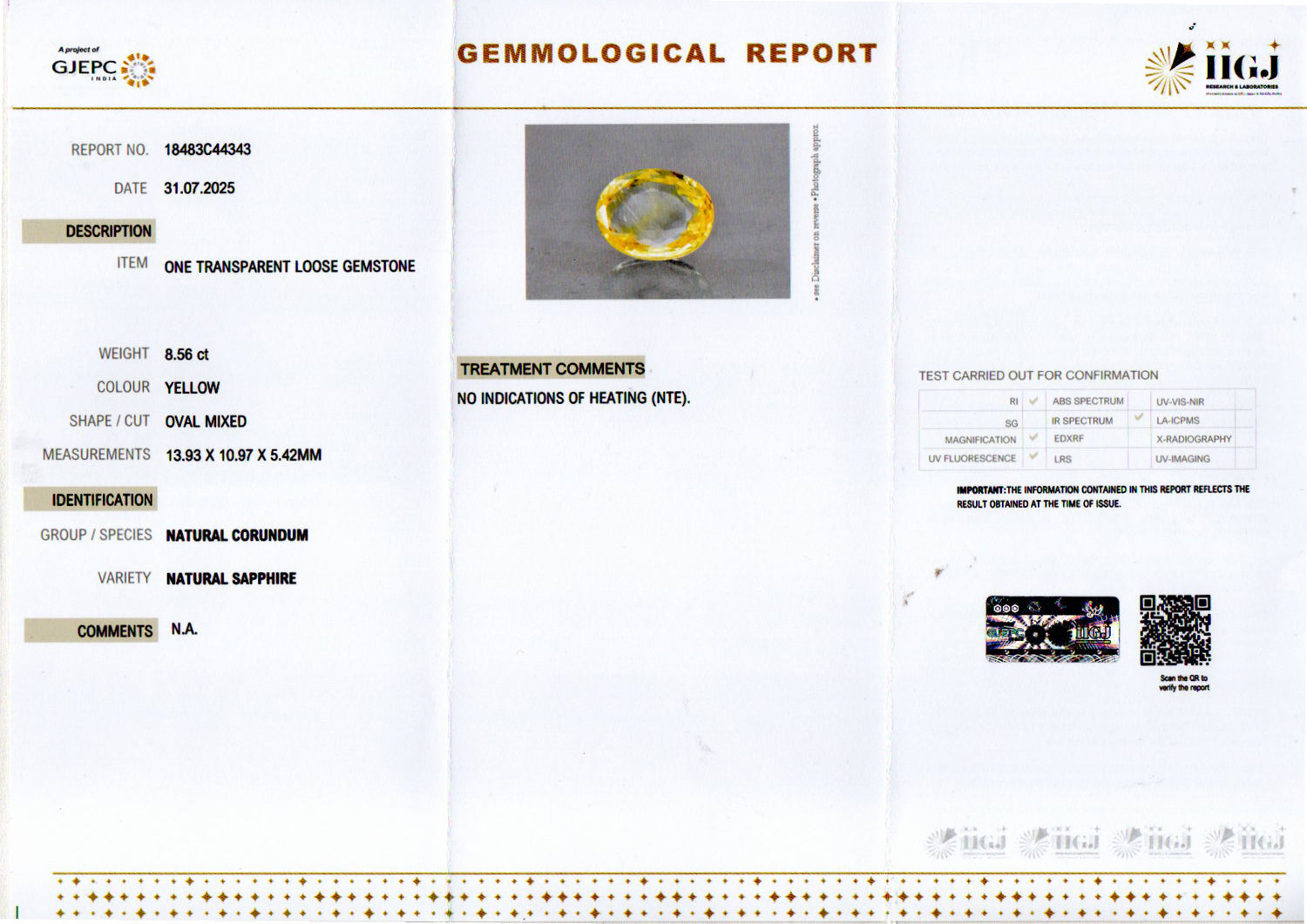 Ceylon Yellow Sapphire - 8.56 Carat Limited Quality CYS-4012