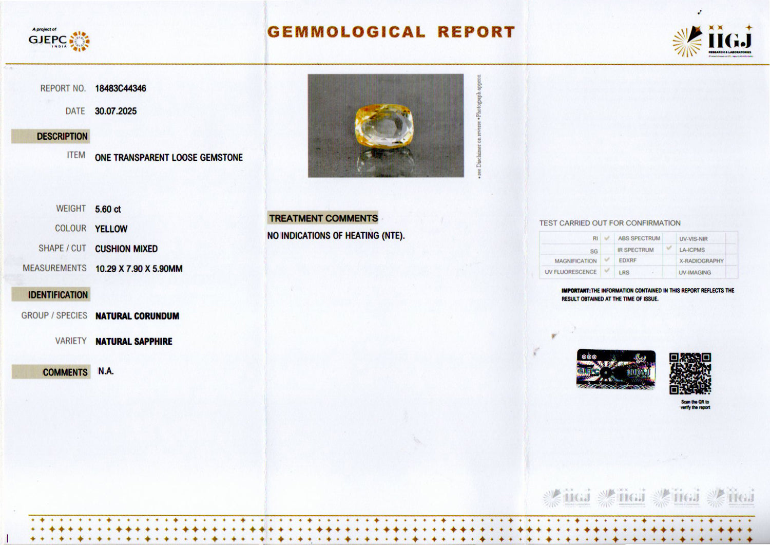 Ceylon Yellow Sapphire - 5.60 Carat Limited Quality CYS-4013