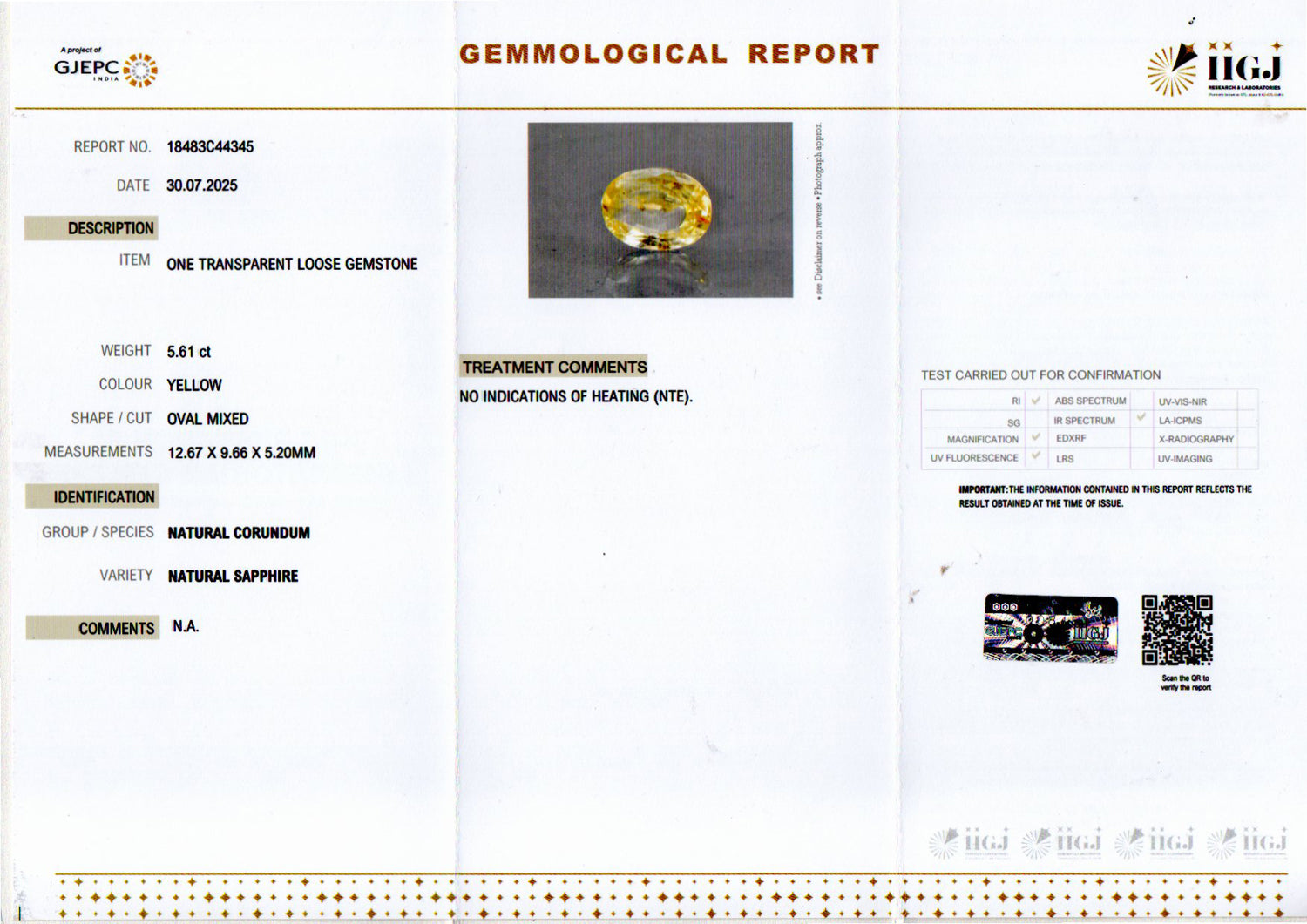 Ceylon Yellow Sapphire - 5.61 Carat Limited Quality CYS-4014