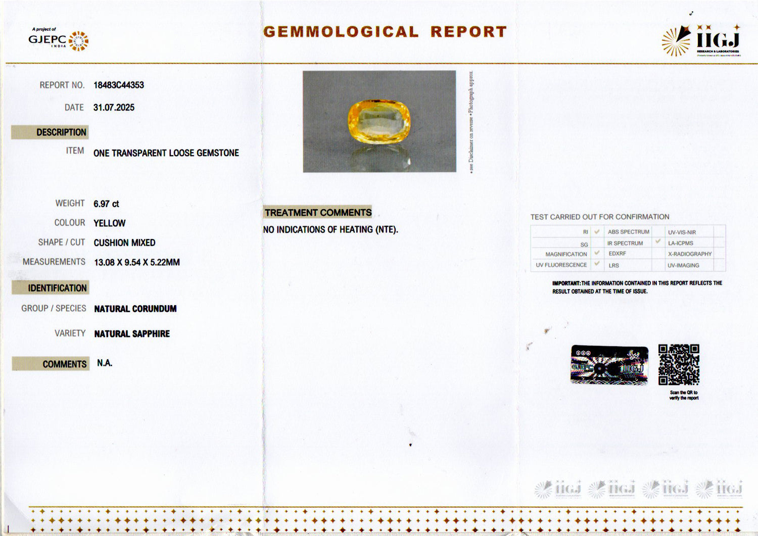 Ceylon Yellow Sapphire - 6.97 Carat Limited Quality CYS-4017
