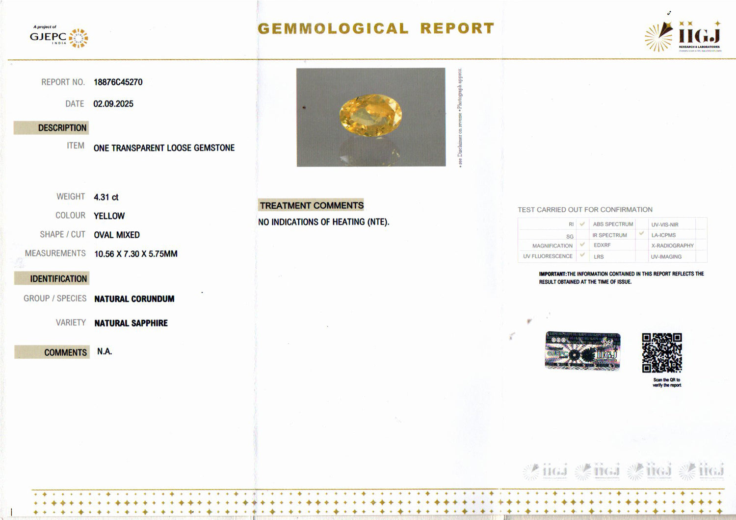 Ceylon Yellow Sapphire - 4.31 Carat Prime Quality CYS-4019