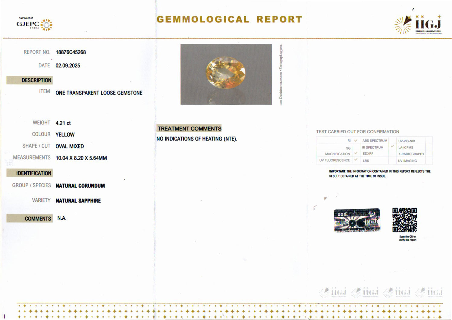 Ceylon Yellow Sapphire - 4.21 Carat Prime Quality CYS-4020