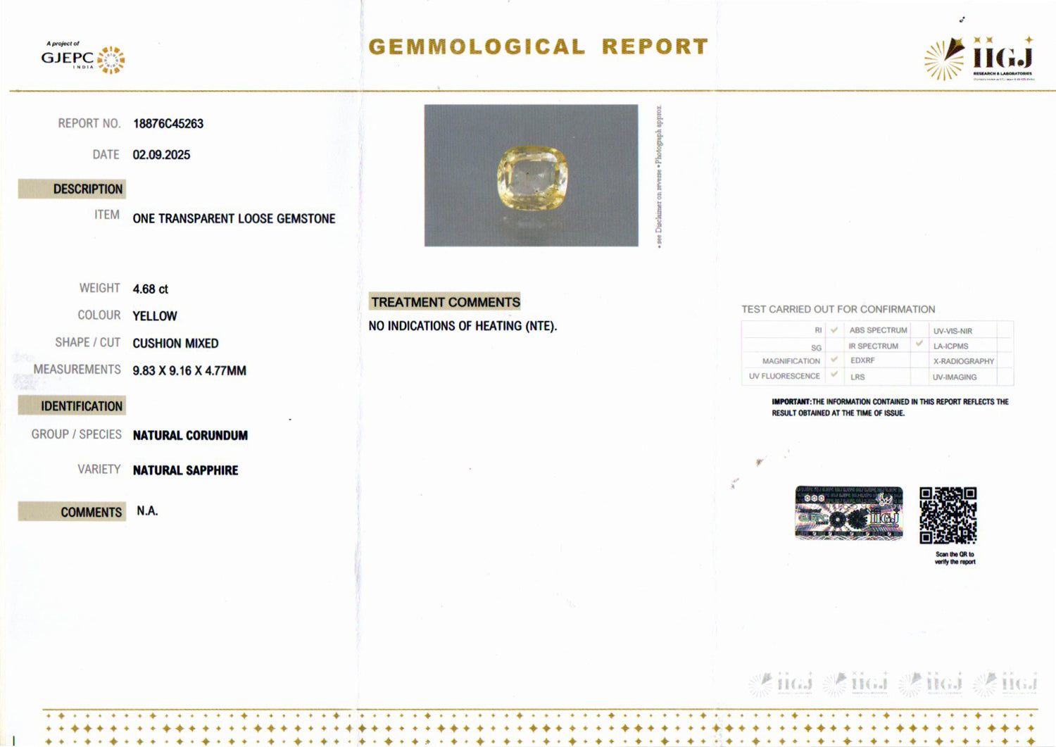 Ceylon Yellow Sapphire - 4.68 Carat Prime Quality CYS-4024