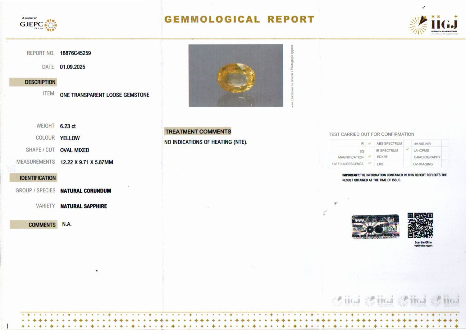 Ceylon Yellow Sapphire - 6.23 Carat Prime Quality CYS-4028