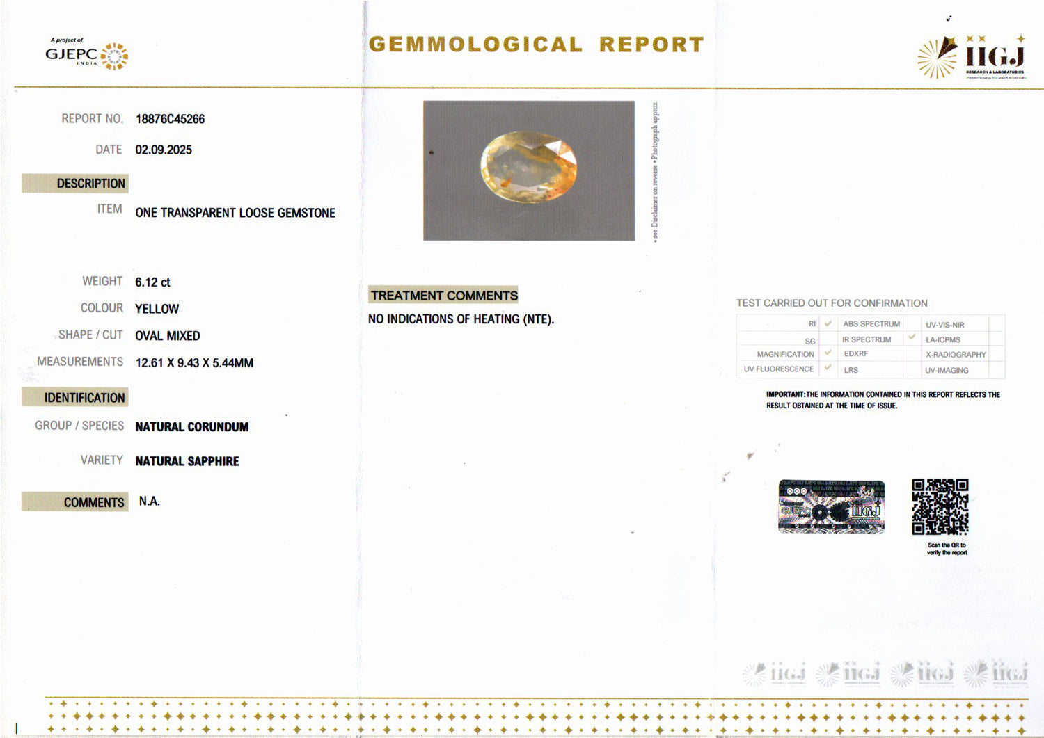 Yellow Sapphire - 6.12 Carats