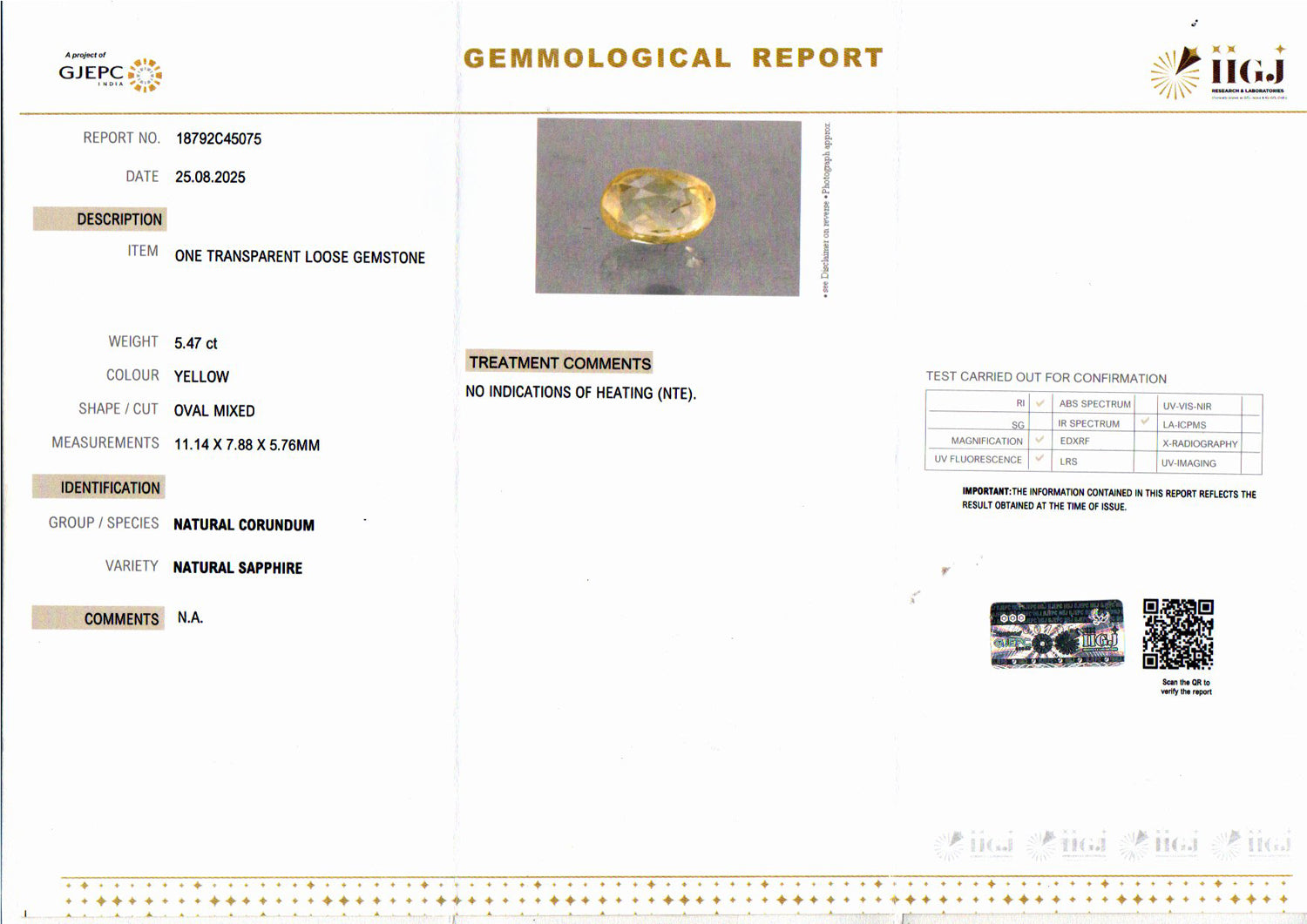 Yellow Sapphire - 5.47 Carats