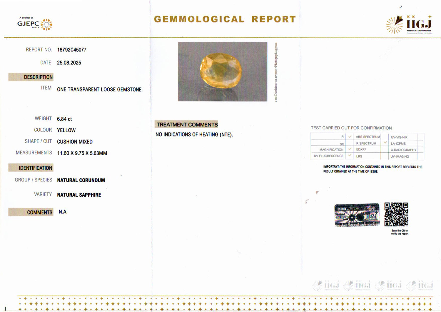 Ceylon Yellow Sapphire - 6.84 Carat Prime Quality CYS-4034