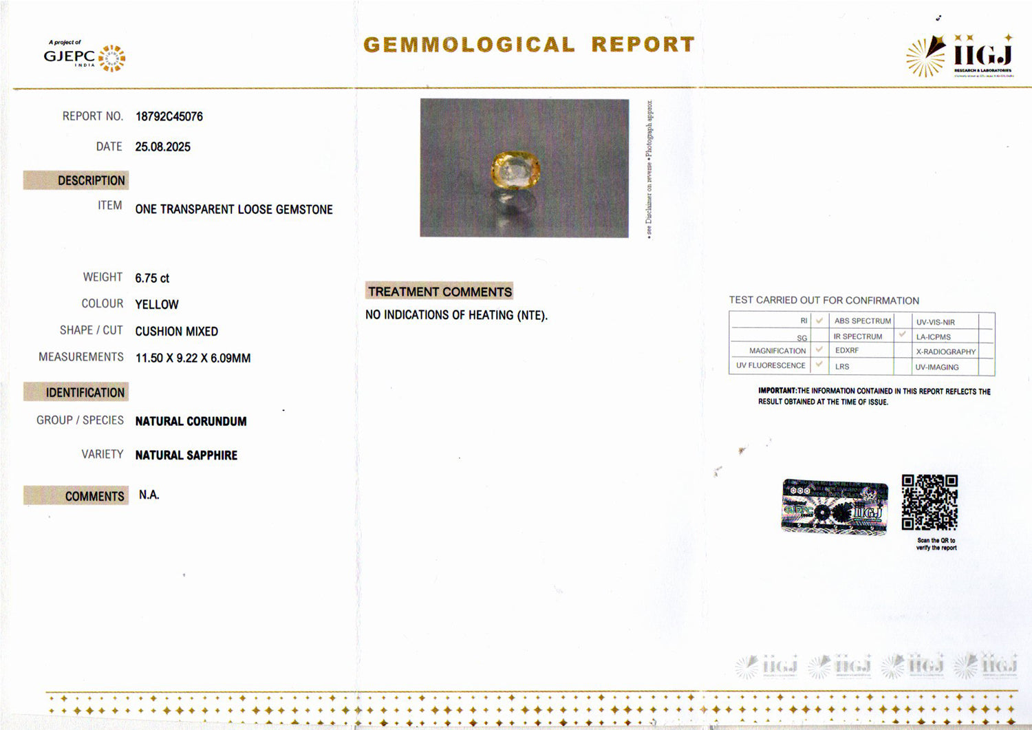 Ceylon Yellow Sapphire - 6.75 Carat Prime Quality CYS-4035