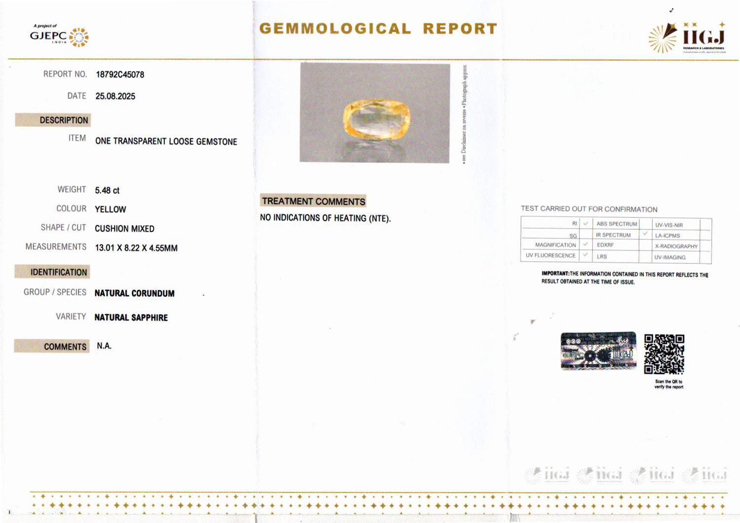 Ceylon Yellow Sapphire - 5.48 Carat Prime Quality CYS-4036