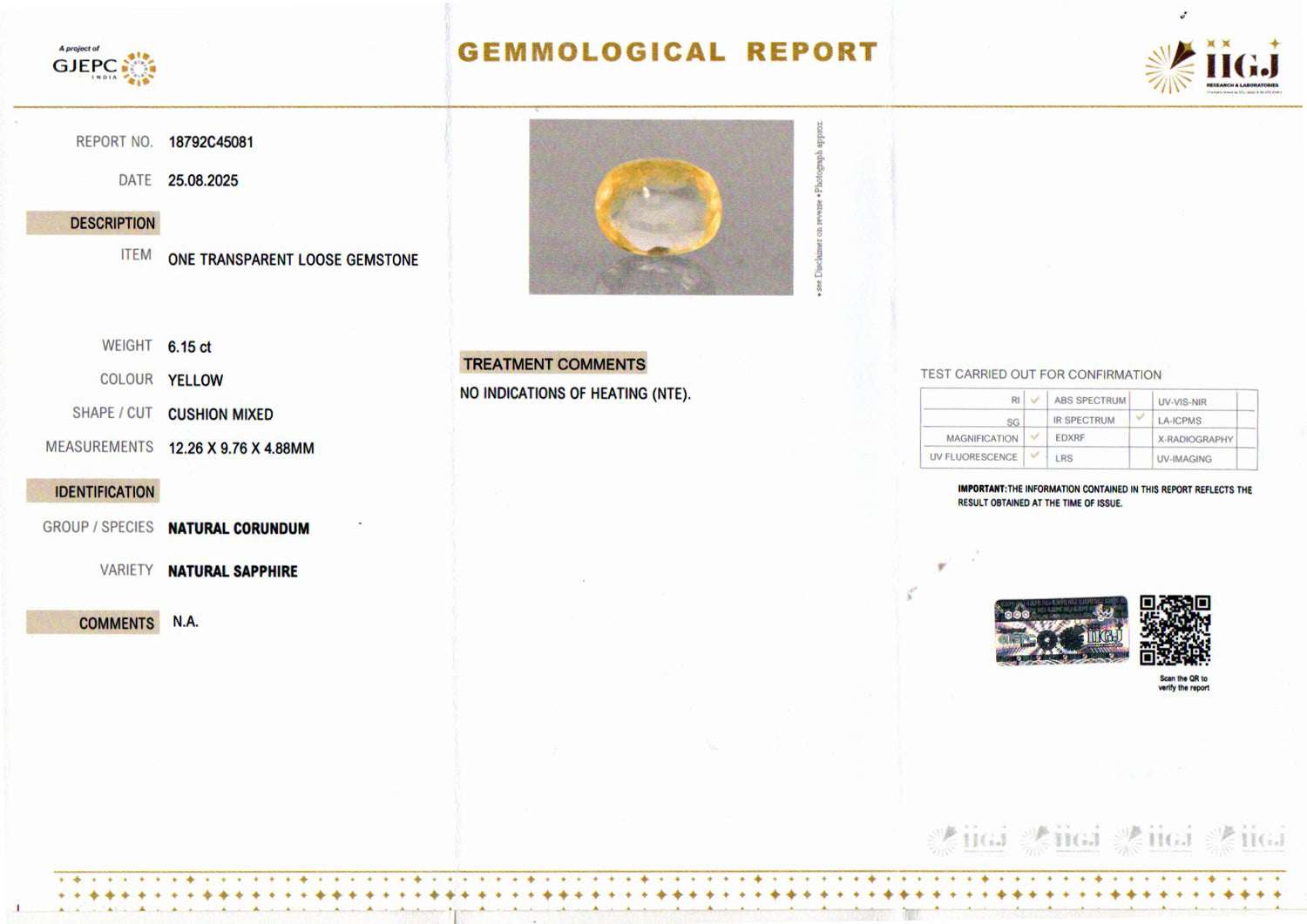 Ceylon Yellow Sapphire - 6.15 Carat Prime Quality CYS-4037