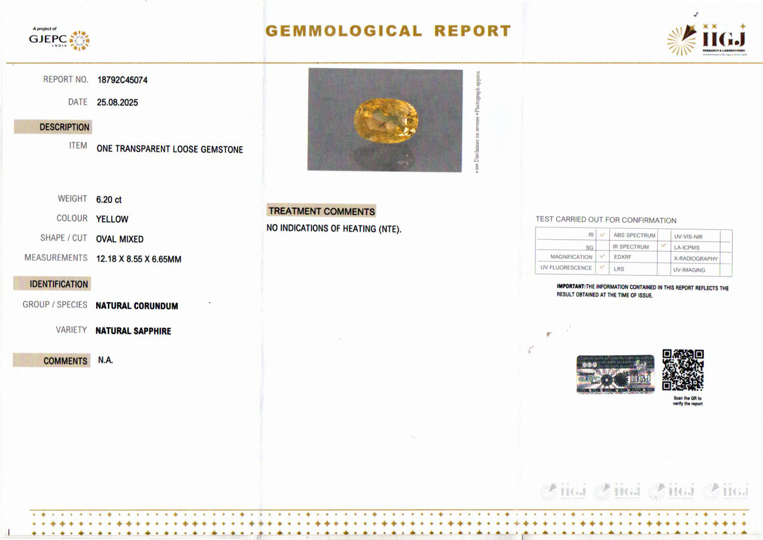 Ceylon Yellow Sapphire - 6.20 Carat Prime Quality CYS-4038