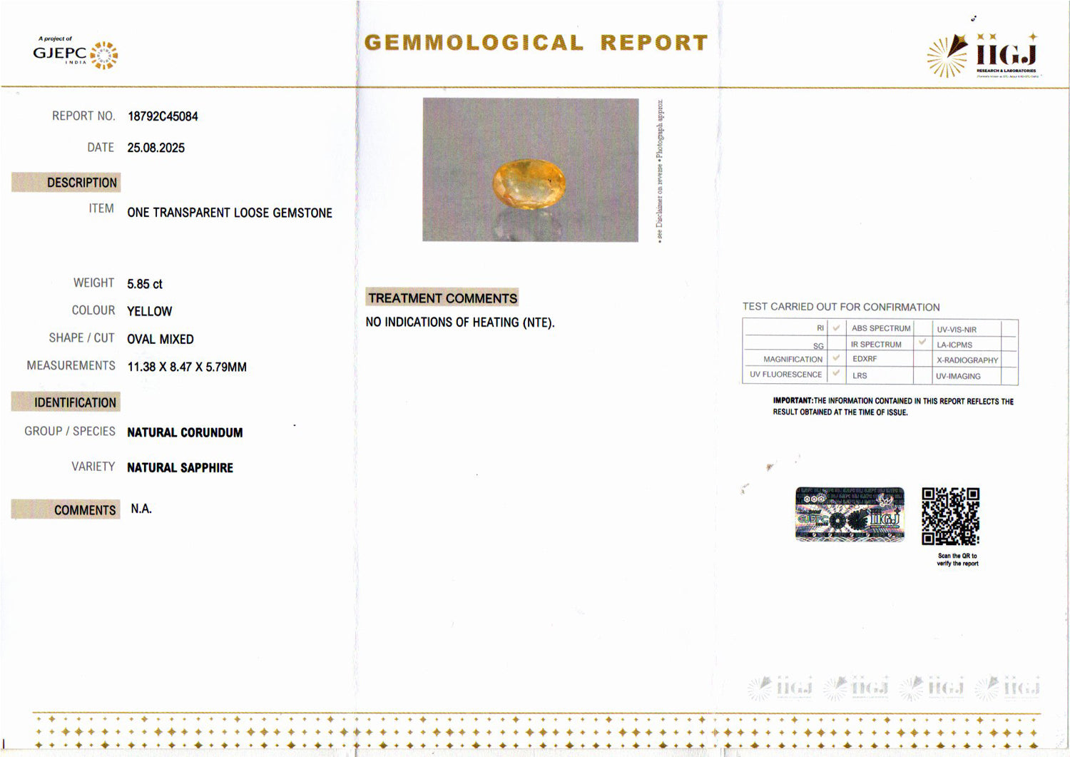 Ceylon Yellow Sapphire - 5.85 Carat Prime Quality CYS-4039