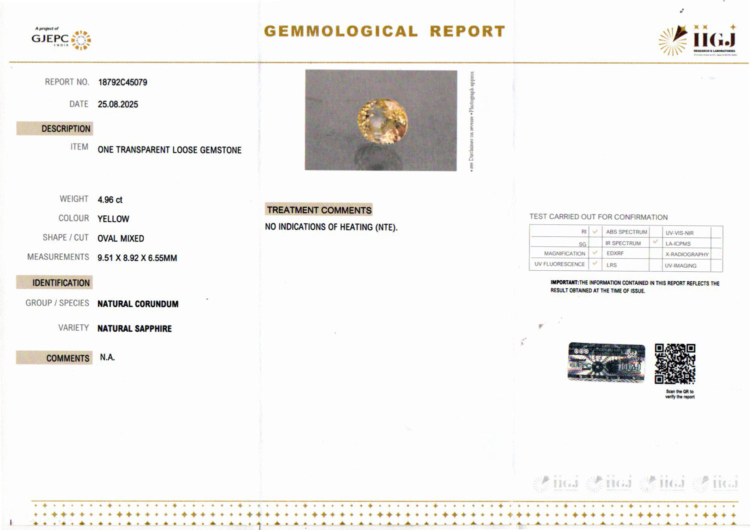 Yellow Sapphire - 4.96 Carats