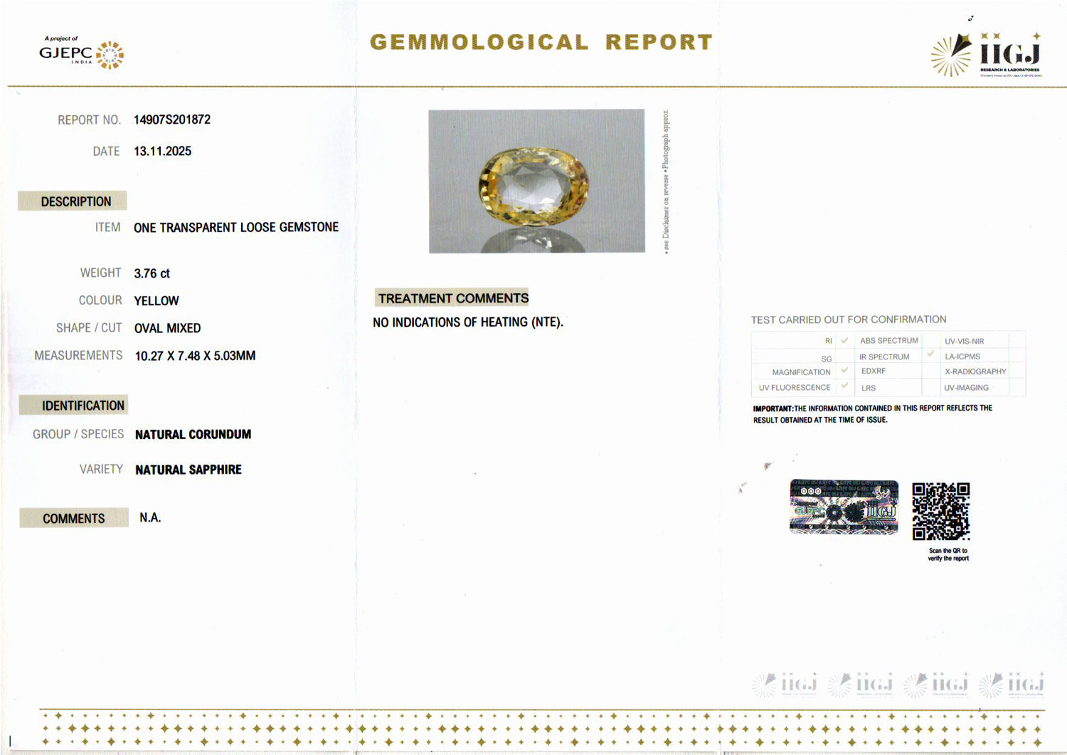 Ceylon Yellow Sapphire - 3.76 Carat Limited Quality CYS-4045