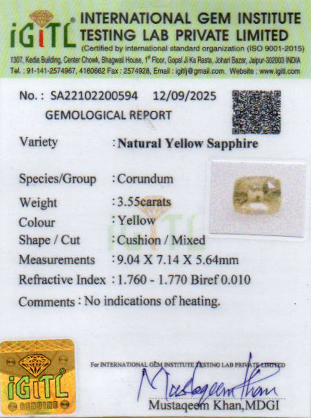 Yellow Sapphire - 3.55 Carats