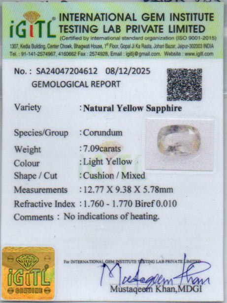 Yellow Sapphire - 7.09 Carats