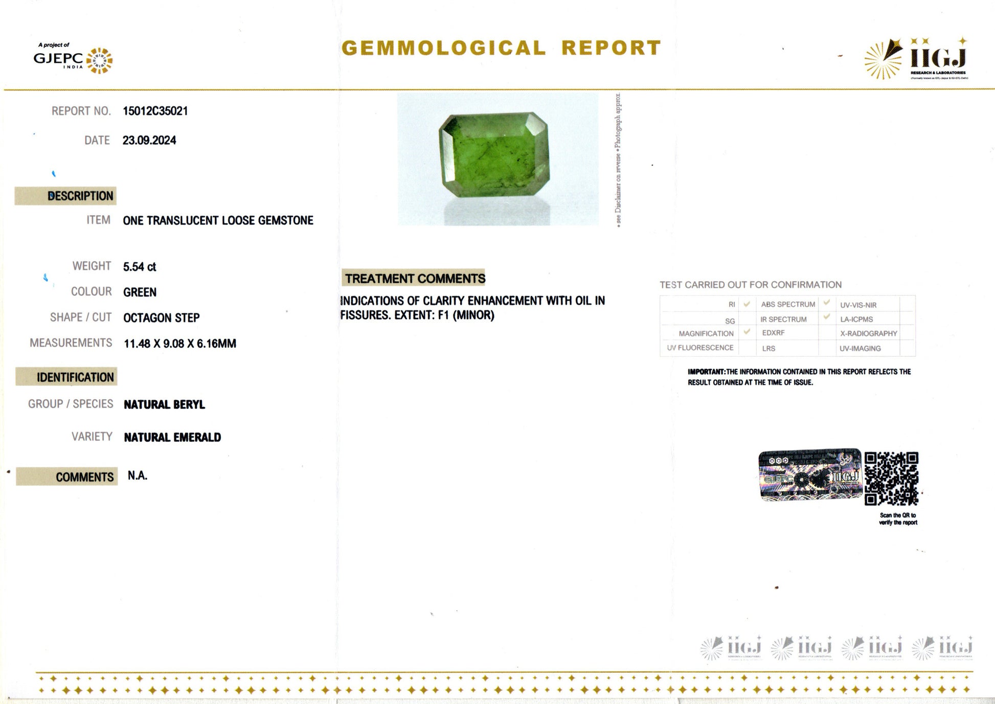 Zambian Emerald - 5.54 Carat Prime Quality EMD-10050