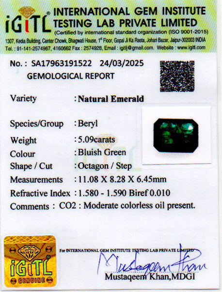 Zambian Emerald - 5.09 Carat Prime Quality EMD-10060